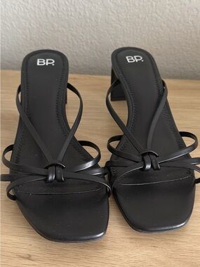 bp Black Knotted Strappy Square-Toe Heeled Sandals